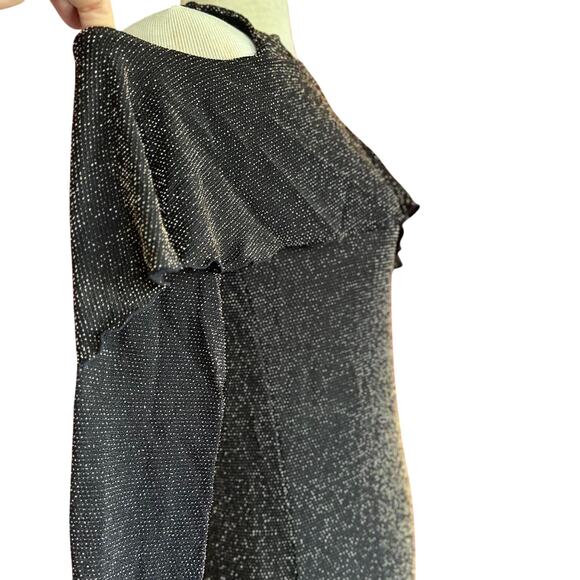 Womens Top Size Small Black Gold Details Open Shoulder Ruffle Detail Glam Party - Picture 3 of 8
